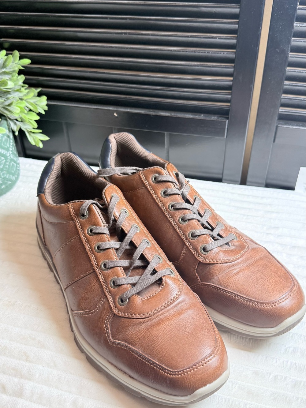 DayFive Brown Leather Slip-On Style Lace-Up Loafers